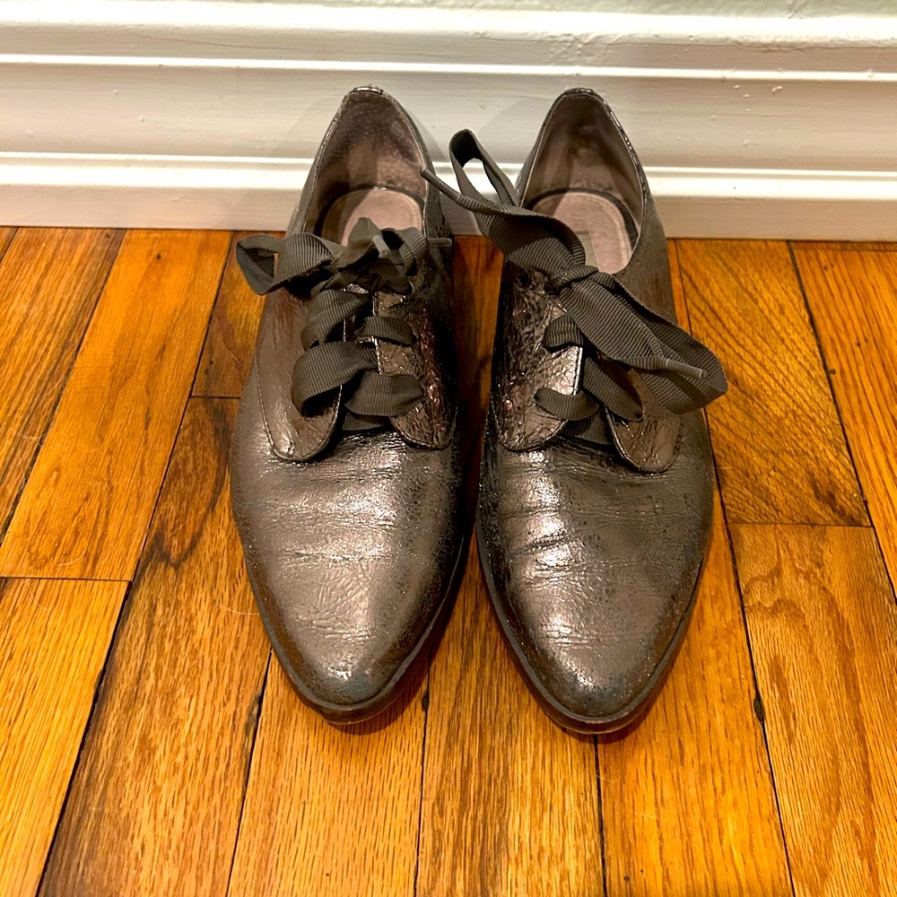 Metallic silver loafers